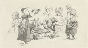 Studieblad met een slapende jongen en figuren door Jacob Ernst Marcus