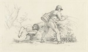 Studieblad met een slapende vrouw en een hengelaar door Jacob Ernst Marcus