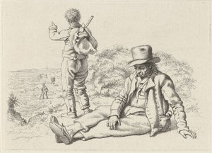 Zittende en een staande man aan een strand (Studie-prentwerk / Etudes gravées) door Jacob Ernst Marcus