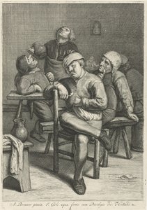 Herbergscène met rokende boeren door Jacob Gole