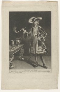 Portret kapitein Jan Bart, staand met pijp