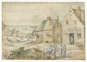 Landschap met de barmhartige Samaritaan door Jacob Grimmer