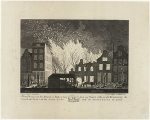 Brand in de brouwerij De Twee Leeuwen te Rotterdam, 1782 door Jacob Groenendijk