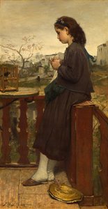 Meisje dat breit op het balkon, Montmartre, 1869