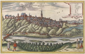 Gezicht op Znaymvm/Znojmo in Tsjechië door Jacob Hoefnagel