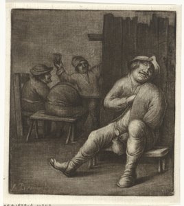 Slapende man in een herberg door Jacob Hoolaart