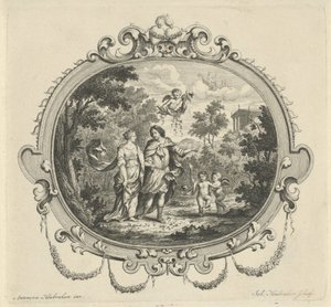 Wandelend paar vergezeld door putti