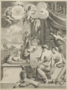 Zijdehandel en allegorische figuren