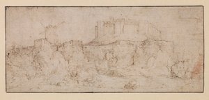 Landschap met een kasteel op een rots door Jacob I (attr.to) Savery