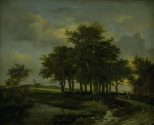 Eikenbomen bij een Weg, Avond