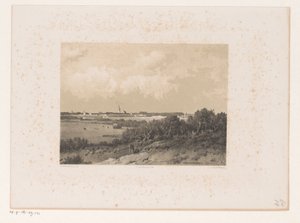 Landschap met dorp aan de horizon