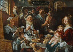 Zoals de ouden zongen, zo piepen de jongen door Jacob Jordaens