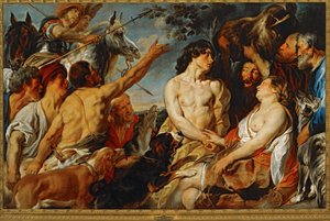 Meleager en Atalanta ... (schilderij op doek) door Jacob Jordaens