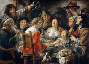 De koning drinkt, of familiediner op het feest van Driekoningen door Jacob Jordaens