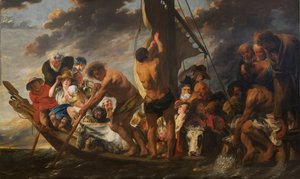 De belastingpenning. Petrus vindt de zilveren munt in de mond van de vis. De veerboot naar Antwerpen, 1616-1634