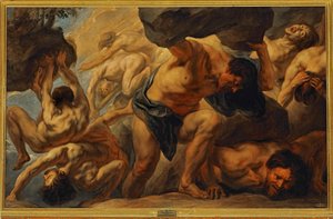 De nederlaag van de Titanen ... (schilderij op doek) door Jacob Jordaens
