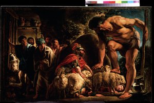 Ulysse in de grot van Polypheme, schilderij van Jacob Jordaens (1593-1678) Musee Pouchkine, Moskou door Jacob Jordaens
