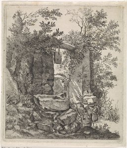 Vervallen stenen poort in een landschap door Jacob Lutma