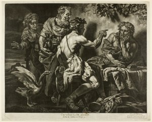 Jupiter en Mercurius met Philemon en Baucis door Jacob Mannl