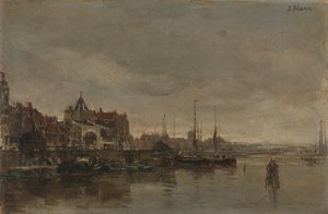 De Schreierstoren met de brug over de Gelderse Kade te Amsterdam door Jacob Maris