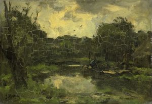 Landschap met schuit door Jacob Maris