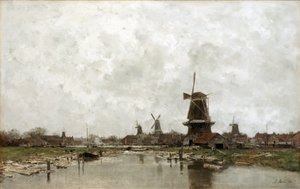 De vijf windmolens door Jacob Maris