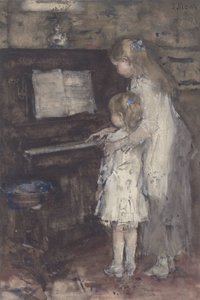 Twee meisjes aan de piano
