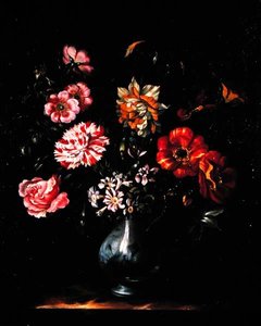 Bloemen in een blauw-witte vaas door Jacob Marrel