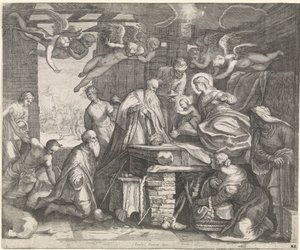 Aanbidding der koningen met engelen