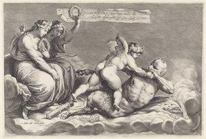 Amor overmeestert Pan door Jacob Matham