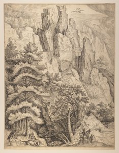 Boheems landschap met paren en jagers (linker plaat)
