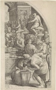 Bruiloft te Kana (blad rechts) door Jacob Matham