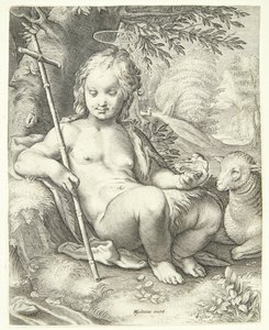 Johannes de Doper in de wildernis door Jacob Matham