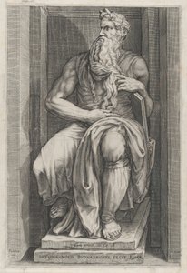Speculum Romanae Magnificentiae: Mozes naar het beeldhouwwerk van Michelangelo, 16e eeuw door Jacob Matham