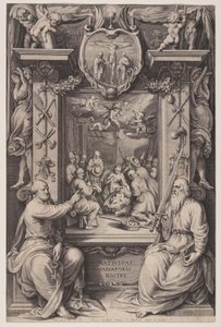 De aanbidding van de herders met Petrus en Paulus