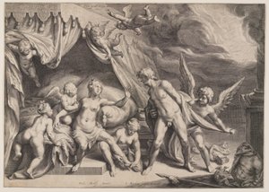 Venus en Mars ontdekt door Apollo door Jacob Matham