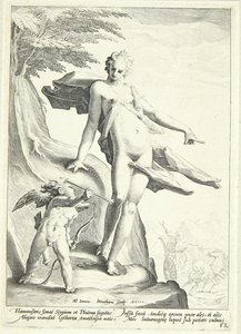 Venus beveelt Amor een pijl op Pluto te schieten door Jacob Matham