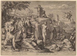 Perseus en Andromeda door Jacob Matham after Hendrik Goltzius