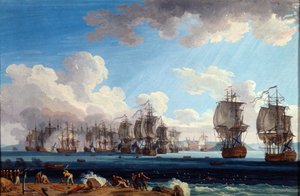 De Zeeslag bij Chesma op 5 juli 1770 door Jacob Philip Hackert