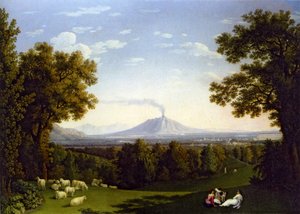 Landschap met het paleis van Caserta en de Vesuvius door Jacob Philipp Hackert