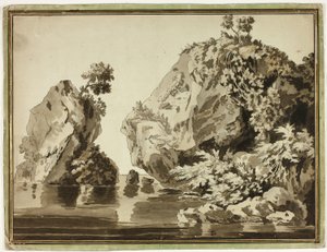 Rotsen en water door Jacob Philipp Hackert