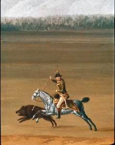 Ferdinand IV op jacht naar wilde zwijnen op het landgoed Cassano (detail) door Jacob Philippe Hackert
