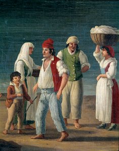 Vissers en boerinnen uit Barletta, Italië (detail) door Jacob Philippe Hackert