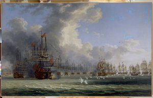 De slag bij Chesma. Begin van de strijd op 5 juli 1770 door Jacob Philippe Hackert
