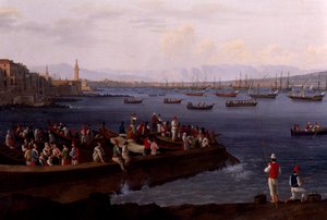 De Baai van Napels bij Santa Lucia met de terugkerende vloot uit Algiers