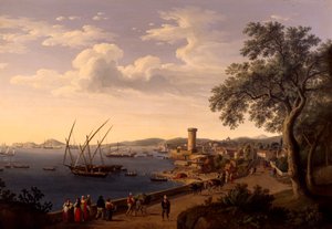De haven van Gaeta, de pier en het fort door Jacob Philippe Hackert
