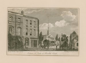 Ingang van Londen bij Shoreditch Church door Jacob Schnebbelie