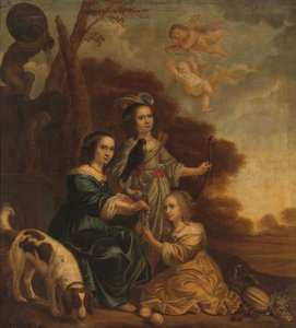 Portret van Geertruyt, Margriet en Anna Delff, de dochters van de kunstenaar door Jacob Willemsz. Delff (II)