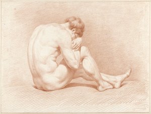Zittend mannelijk naakt, het hoofd op de knie door Jacob Willemz. de Vos