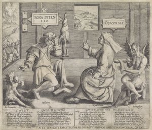 Allegorie met personificaties van de Goede Bedoeling en de Tweedracht door Jacob de Gheyn (I) (circle of)
